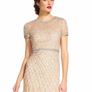 Adrianna Papell Cap Sleeve Beaded Gown